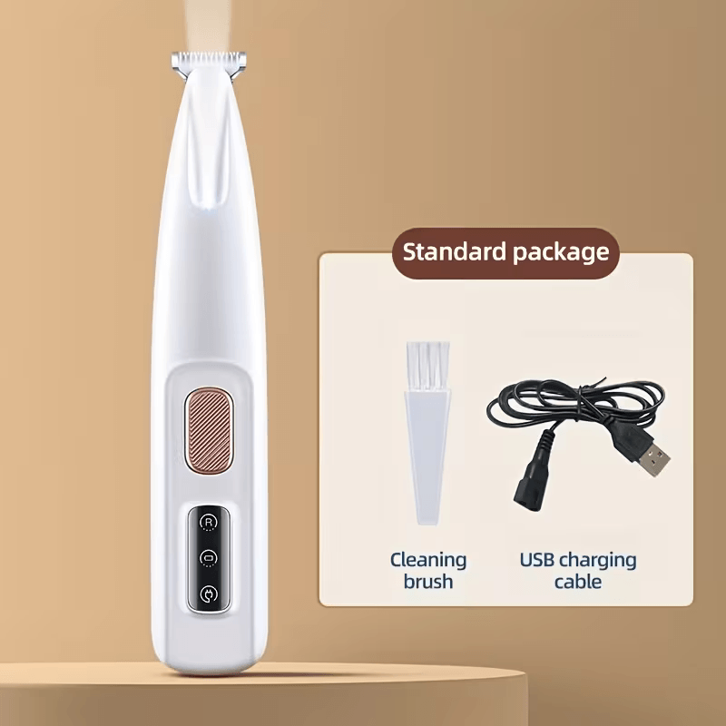 Swipe&Shed Pro Care Trimmer — standard package contents including trimmer, cleaning brush and USB charging cable