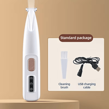 Swipe&Shed Pro Care Trimmer — standard package contents including trimmer, cleaning brush and USB charging cable