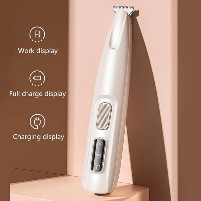 Swipe&Shed Pro Care Trimmer — smart LED display showing work mode, full charge and charging status indicators